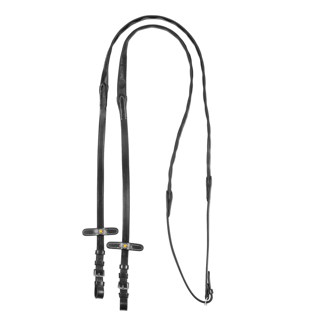 Leather magna reins with rubber grip BLACK