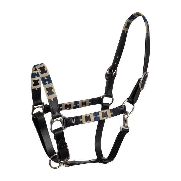 Leather halter with geometric pattern BLACK