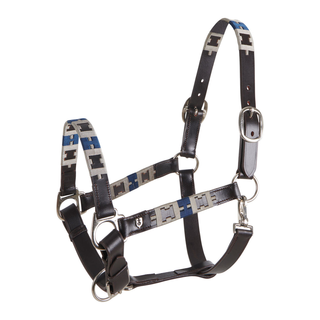 Leather halter with geometric pattern DARK BROWN