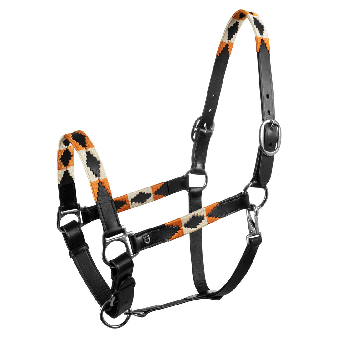 Leather halter with navajo decorations BLACK