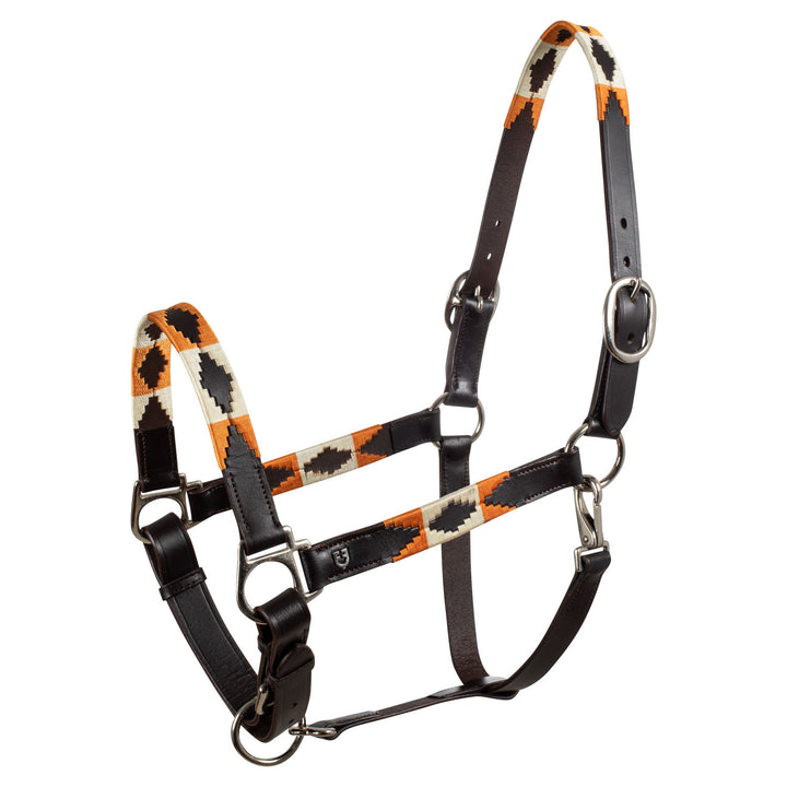 Leather halter with navajo decorations DARK BROWN