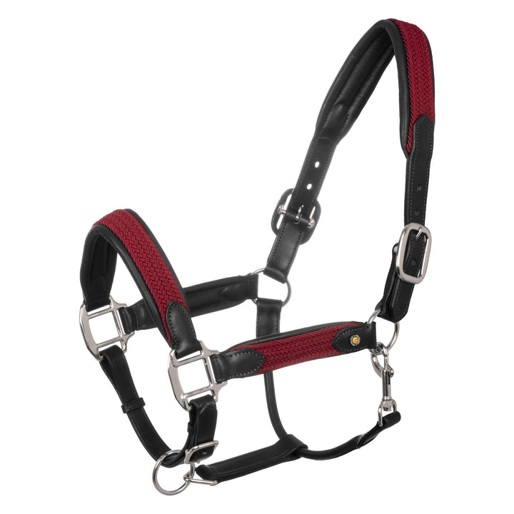 Leather halter with braided nylon inserts DARK BROWN/BURGUNDY