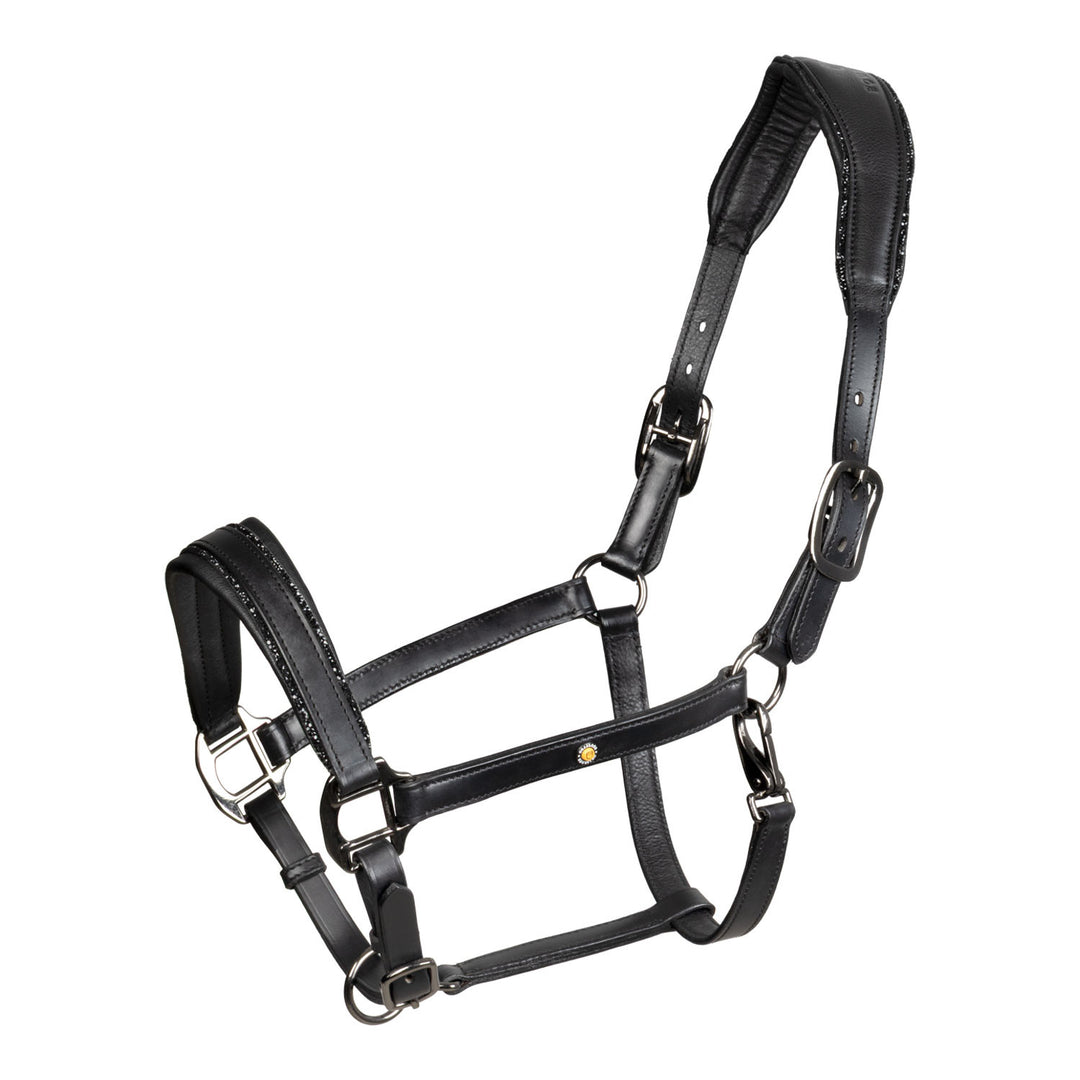 Leather halter with glittery piping BLACK
