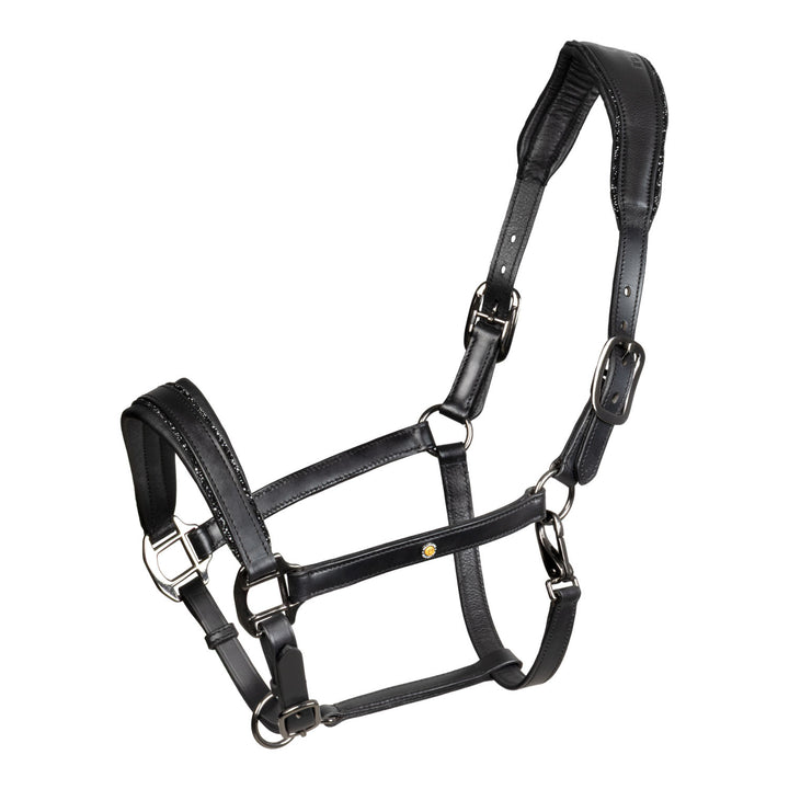 Leather halter with glittery piping BLACK