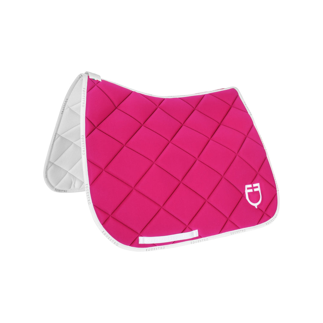 Dressage saddle pad technical fabric with log FUCSIA/WHITE