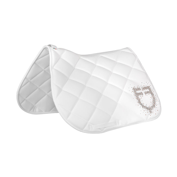 Jumping saddle pad rhinestone logo WHITE
