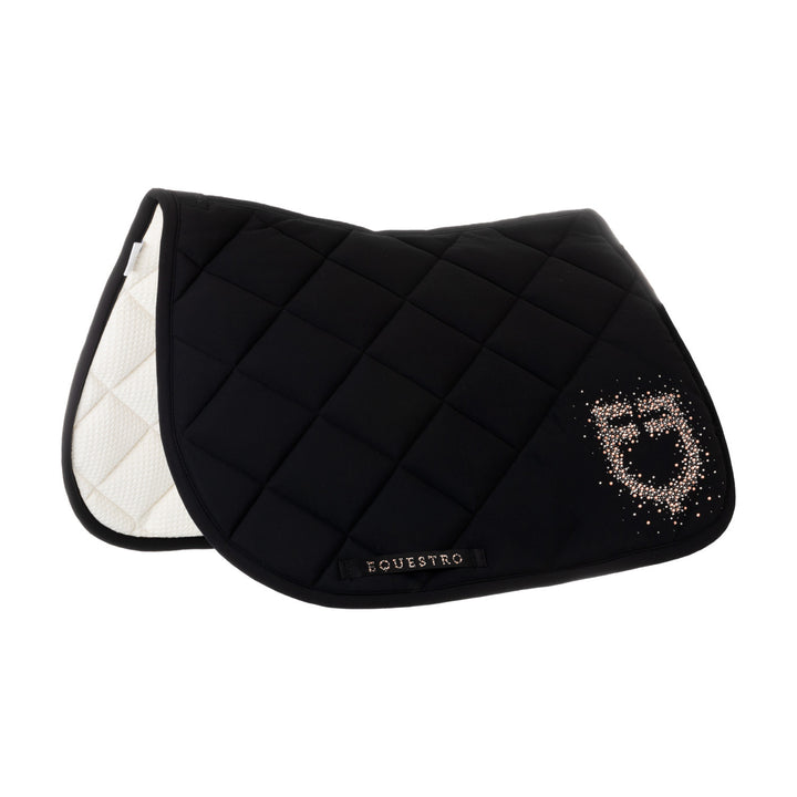 Jumping saddle pad with rhinestone logo BLACK