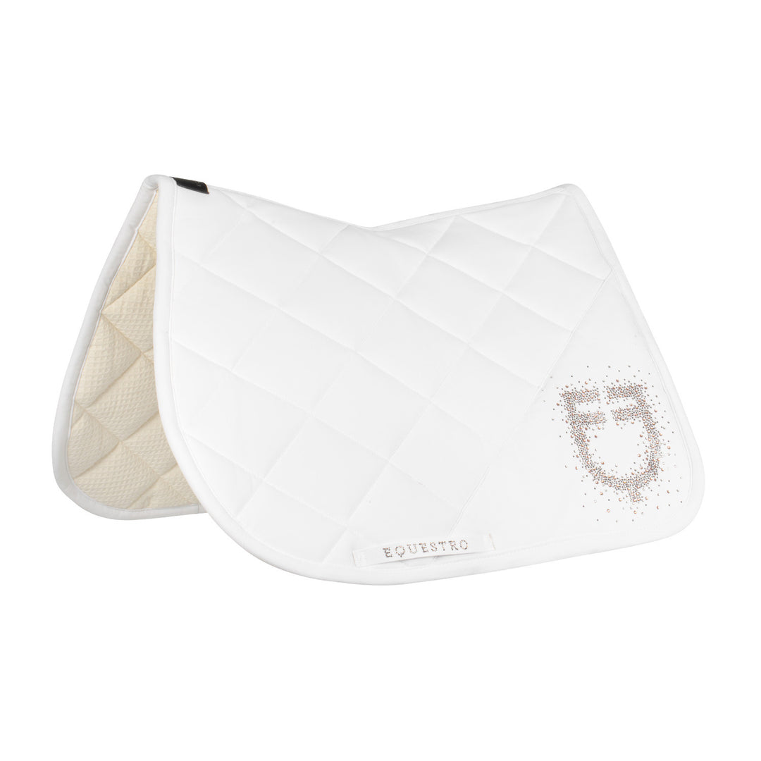 Jumping saddle pad with rhinestone logo WHITE