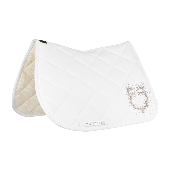 Jumping saddle pad with rhinestone logo WHITE
