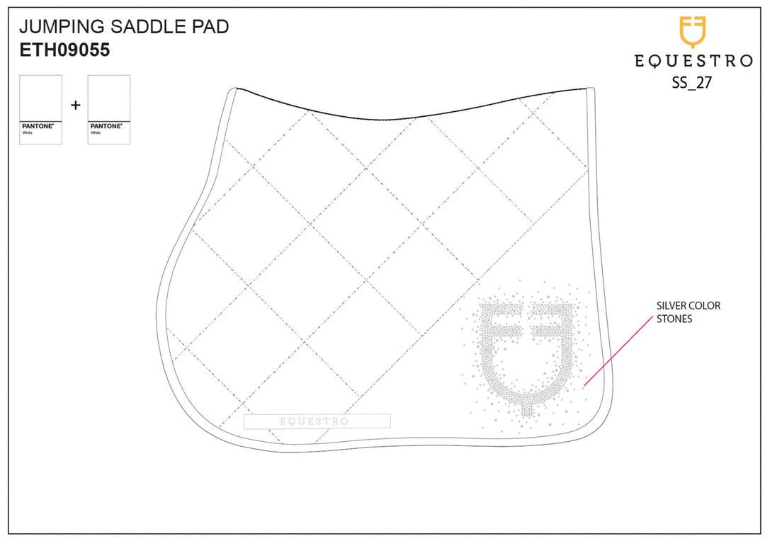 Jumping saddle pad with rhinestone logo WHITE/WHITE