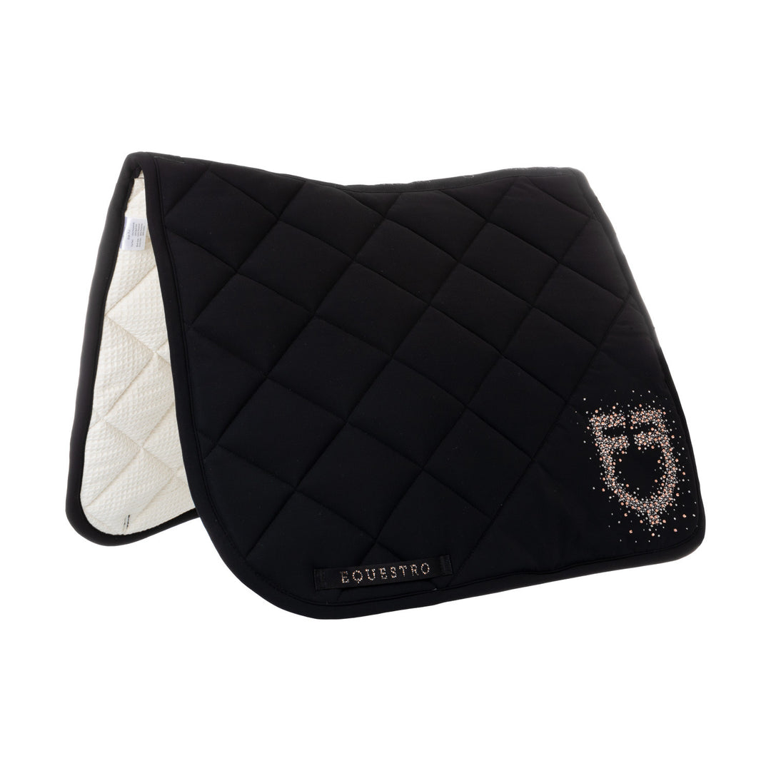Dressage saddle pad with rhinestone logo BLACK