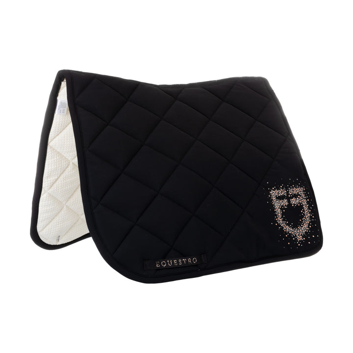 Dressage saddle pad with rhinestone logo BLACK