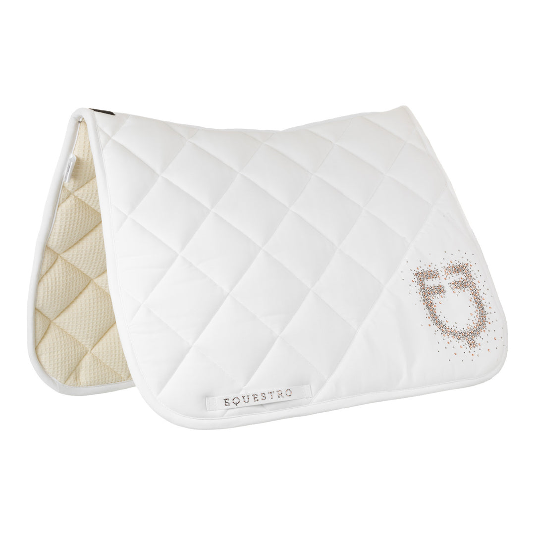 Dressage saddle pad with rhinestone logo WHITE