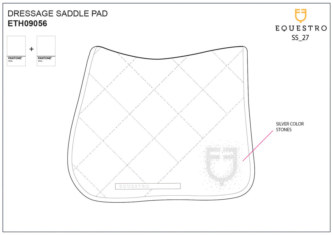 Dressage saddle pad with rhinestone logo WHITE/WHITE