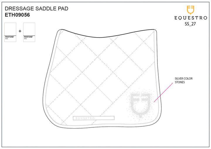 Dressage saddle pad with rhinestone logo WHITE/WHITE