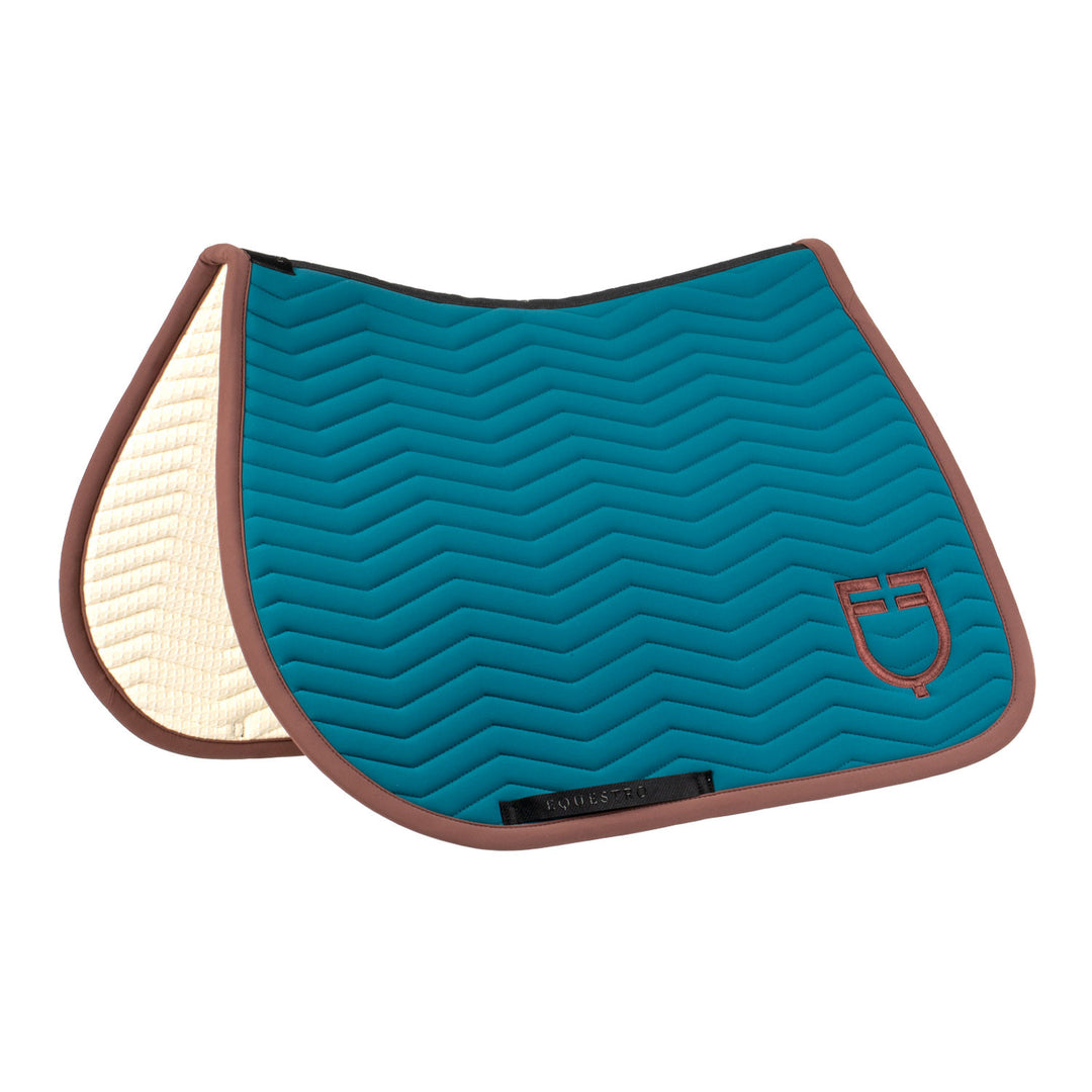 Wave Quilting jumping saddle pad in technical BLUE CORAL (19-4526)/MARRON (18-1415)