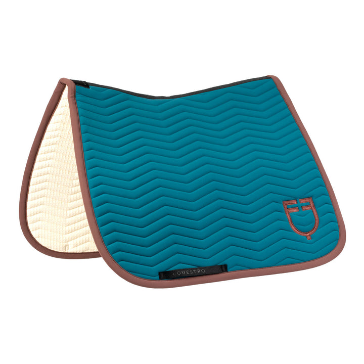 Wave Quilting dressage saddle pad in technica BLUE CORAL (19-4526)/MARRON (18-1415)