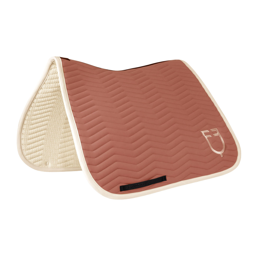Wave Quilting dressage saddle pad in technica REDWOOD (18-1443)/ANTIQUE WHITE (11-0105)