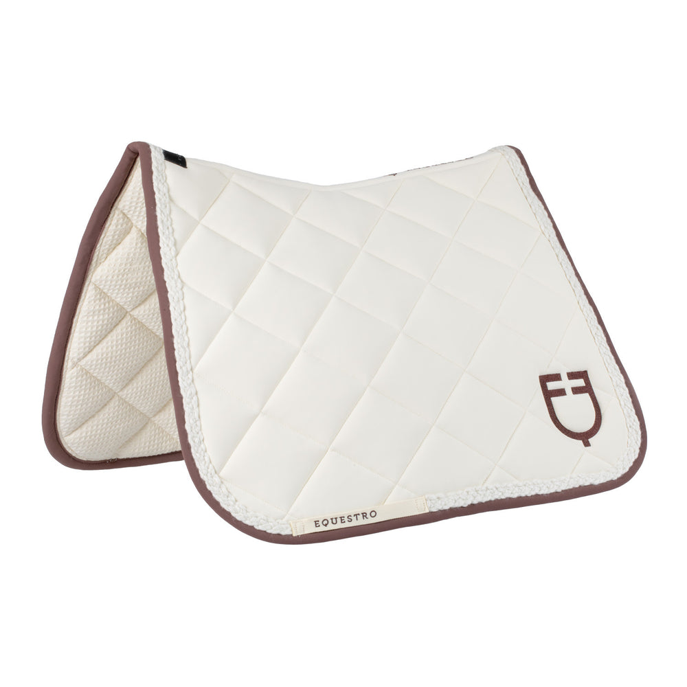 Braided cord dressage saddle pad ANTIQUE WHITE (11-0105)/MARRON (18-1415)