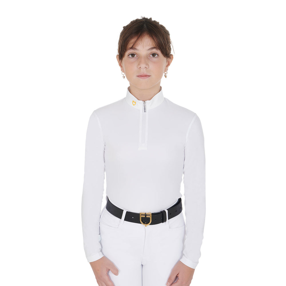 Girl's slim fit polo shirt in technical fleec WHITE