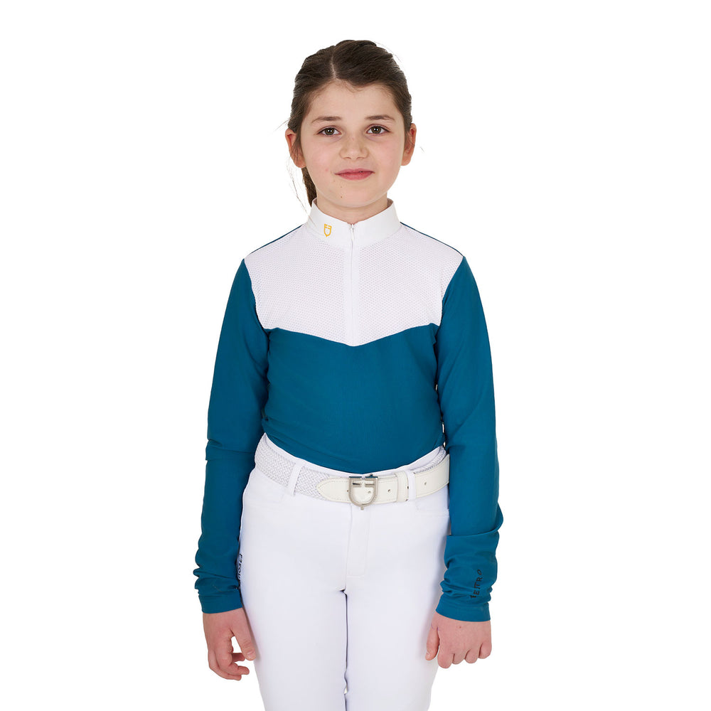 Girls' long-sleeved polo shirt BLUE CORAL (19-4526)