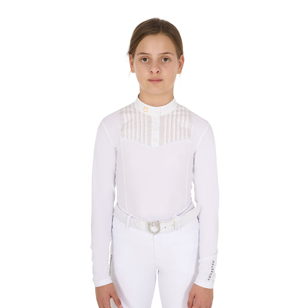 Girls' slim fit competiton polo shirt rhinest WHITE