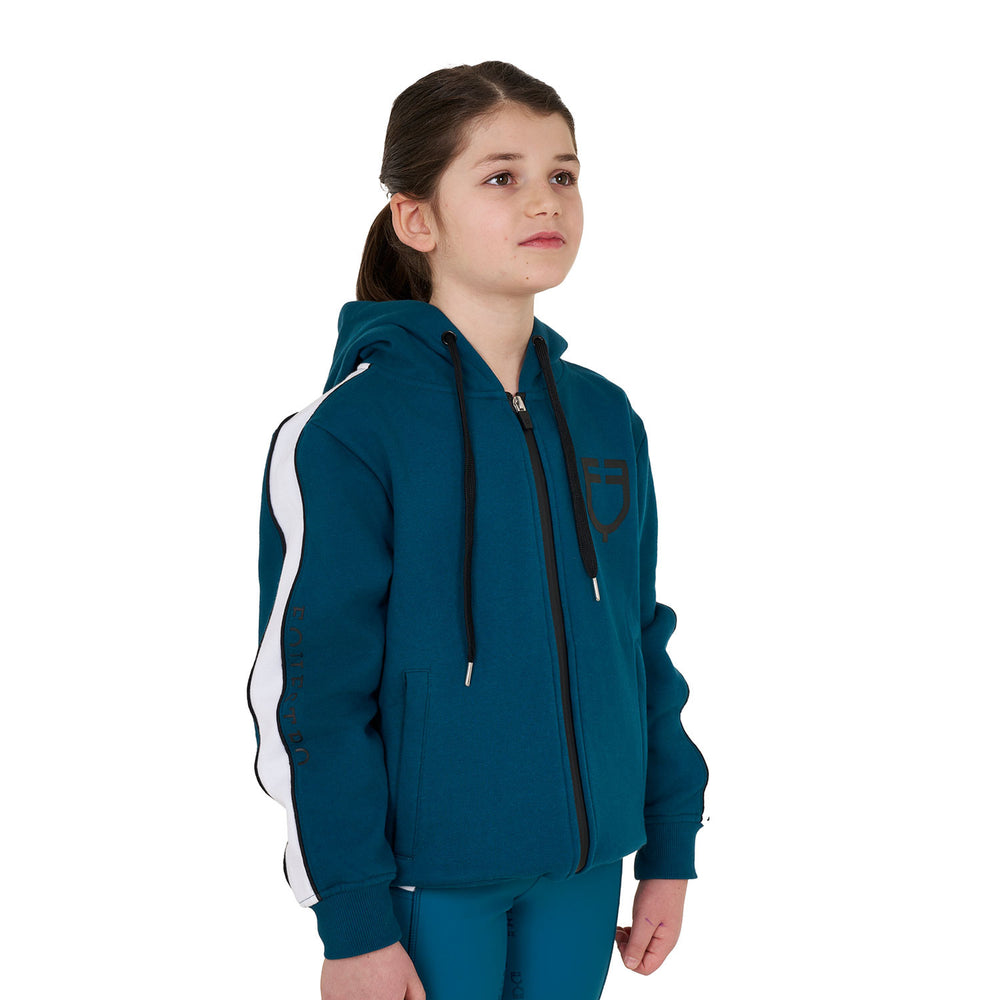 Girls' cotton hoodie with front zip BLUE CORAL (19-4526)