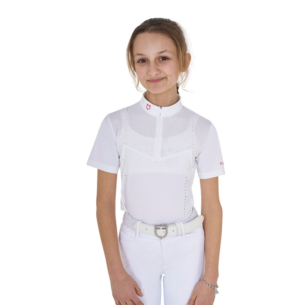 Girls' slim fit competition polo shirt in per WHITE/HONEYSUCKLE (18-2120)