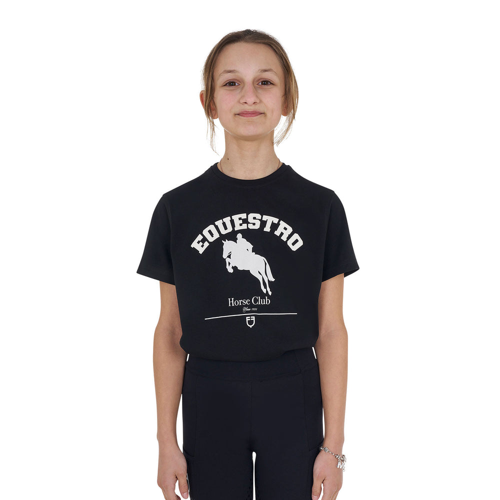 Girls' Jumping Horse Club cotton T-shirt BLACK