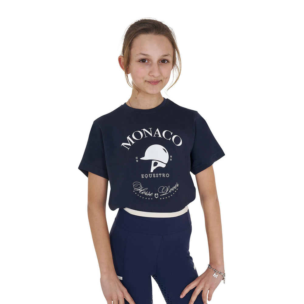 Girls' Monaco cotton T-shirt with rhinestones NAVY