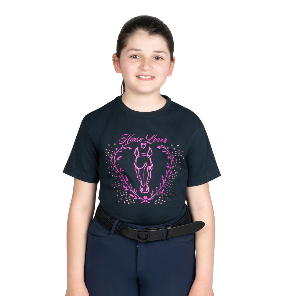 Girls' Horse Lover cotton T-shirt NAVY