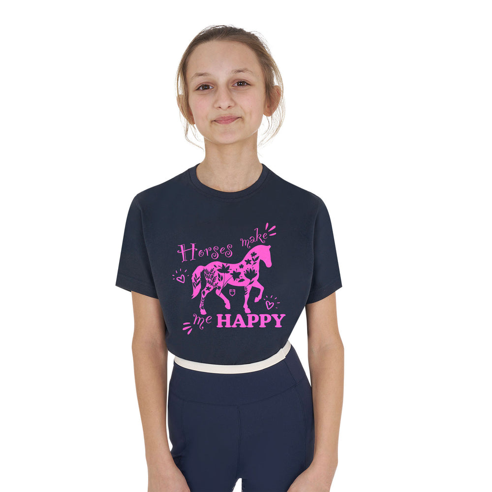 Girls' Horses Make Me Happy cotton T-shirt WHITE