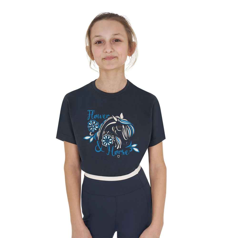 Girls' Flower Horse cotton T-shirt NAVY