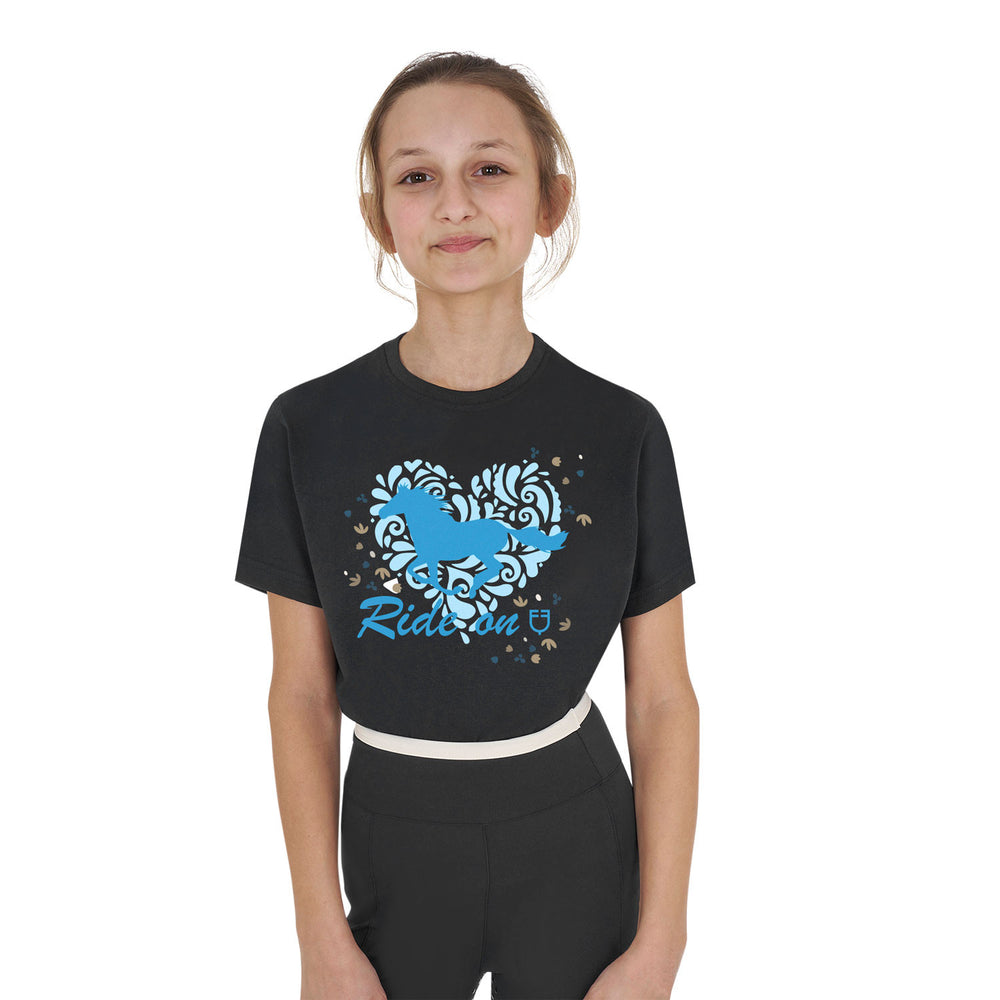 Girls' Ride On cotton T-shirt BLACK