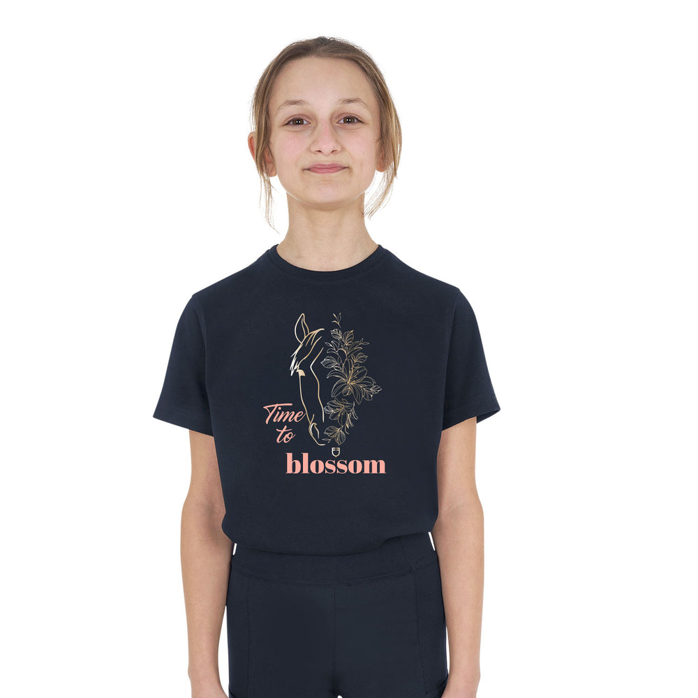 Girls' Time to Blossom cotton T-shirt NAVY