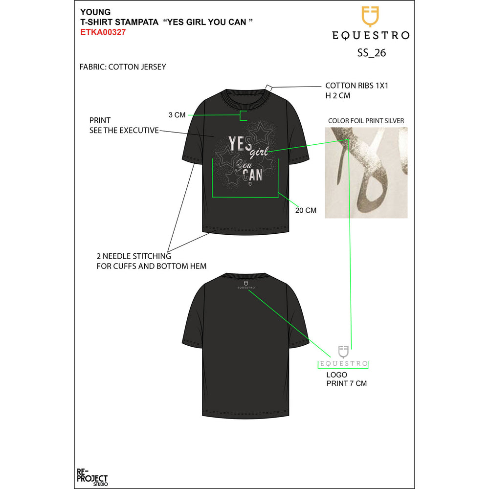 Girls' Yes Girl You Can cotton T-shirt BLACK