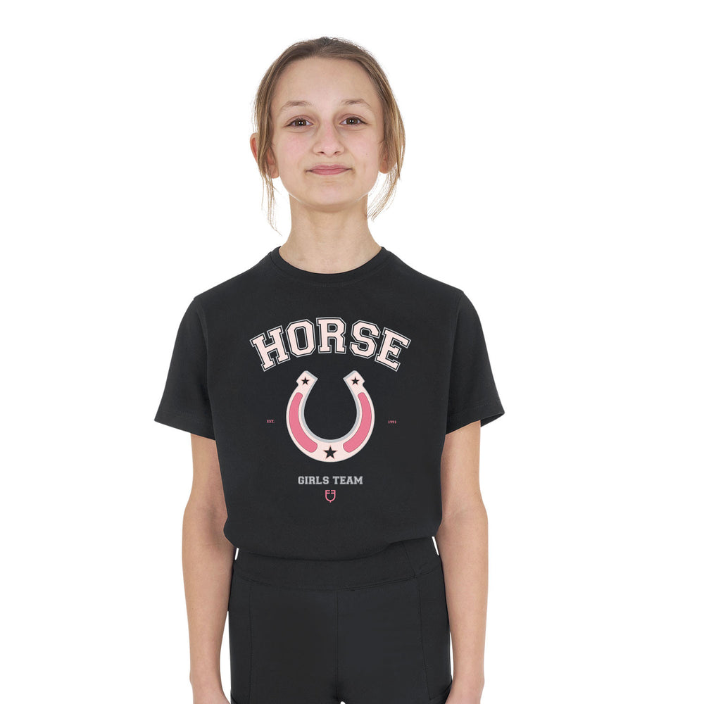 Girls' Horse Team cotton T-shirt BLACK