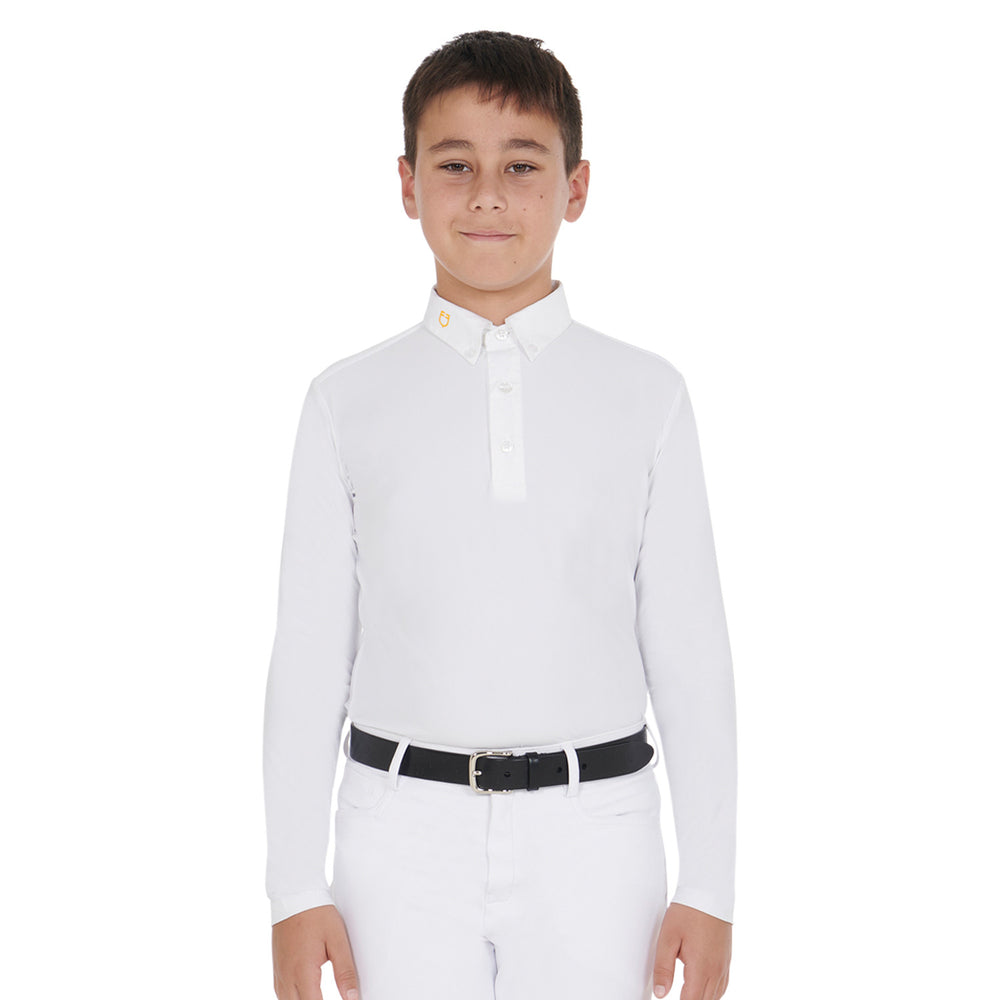 Boy's long-sleeved polo shirt in technical fl WHITE