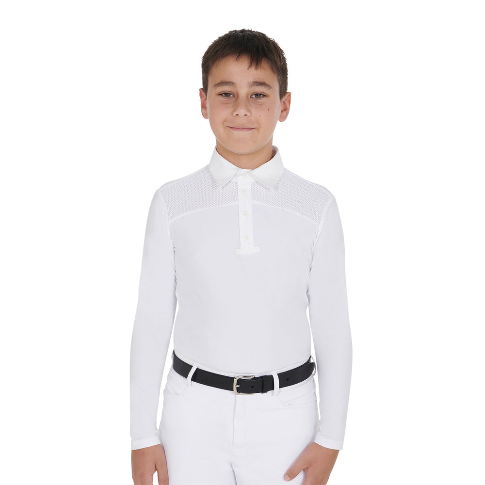 Boys' long-sleeved polo shirt with buttons WHITE/WHITE