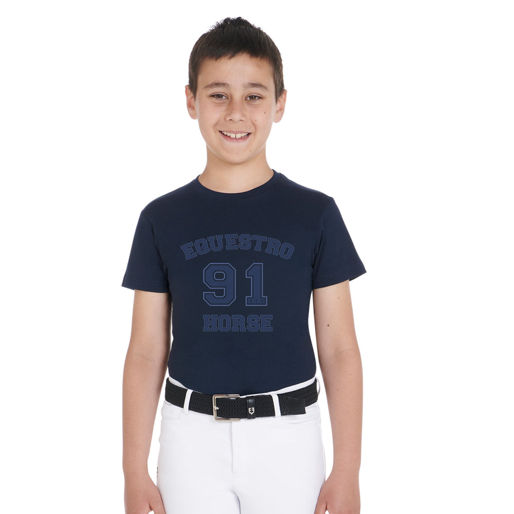 Boys' Horse Club cotton T-shirt NAVY