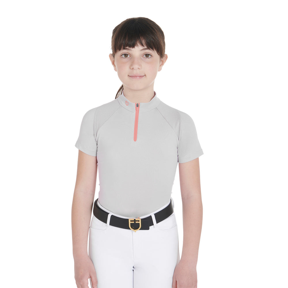 Kids' slim fit training polo shirt high perfo HARBOR MIST (14-4202)/DESERT FLOWER (15-1435)