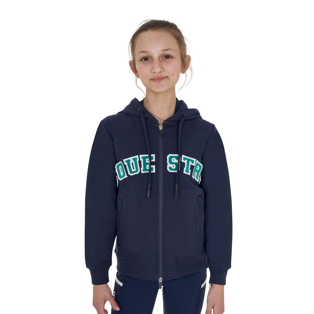 Kids' hoodie with zip and sponge lettering NAVY BLAZER (19-3923)/ULTRAMARINE GREEN (18-5338)