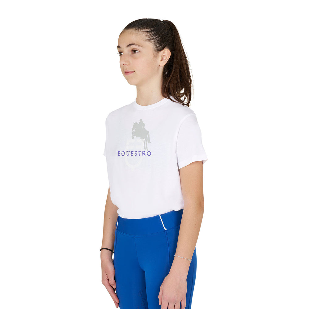 Kids' unisex Horse Jump Glossy cotton T-shirt WHITE