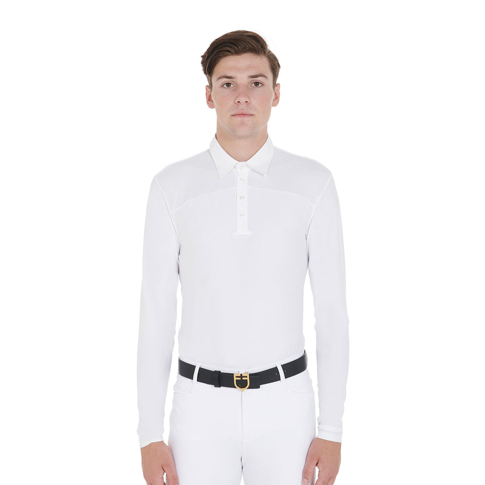 Men's long-sleeved competition polo shirt WHITE/WHITE