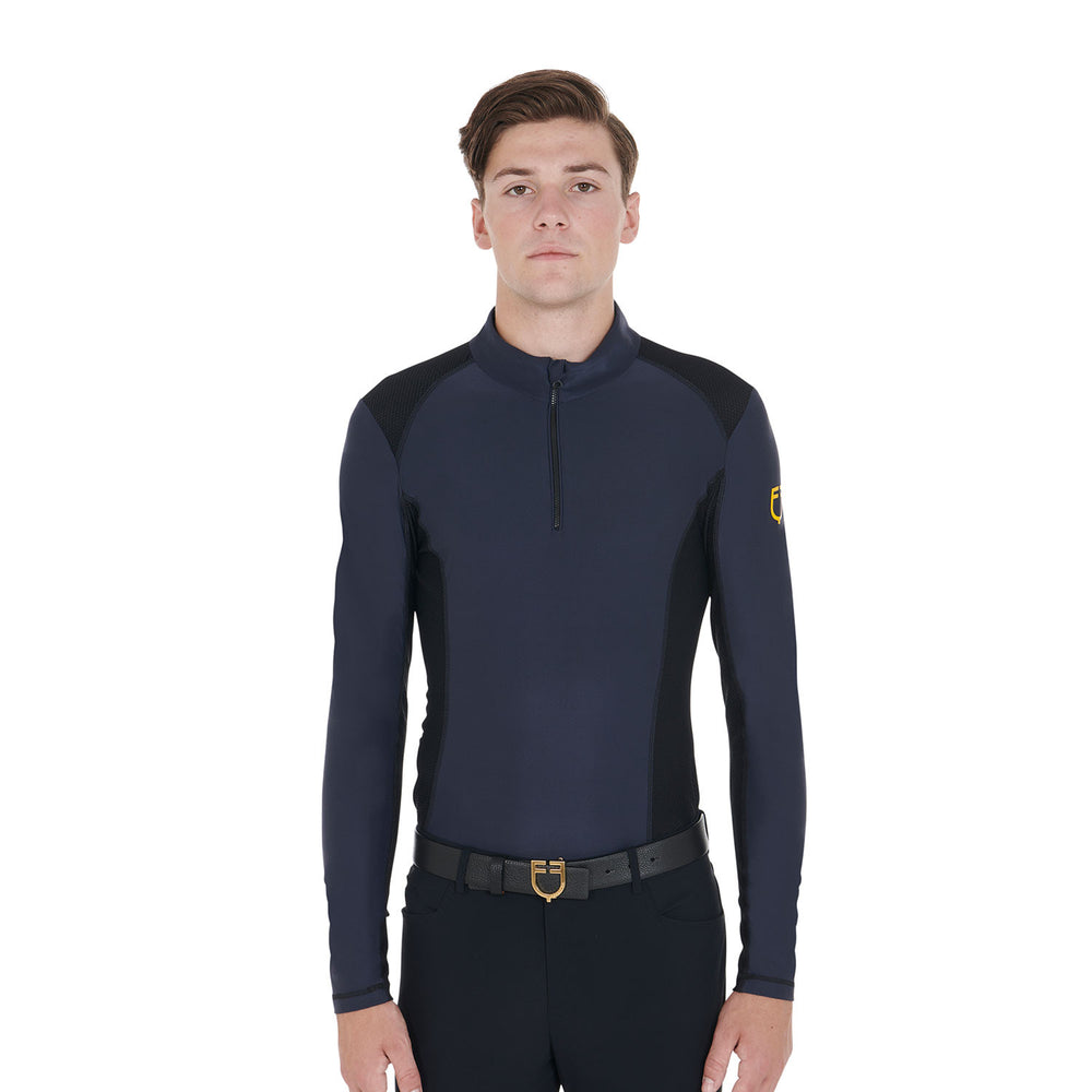 Men's slim fit long-sleeved training polo shi NAVY BLAZER (19-3923)