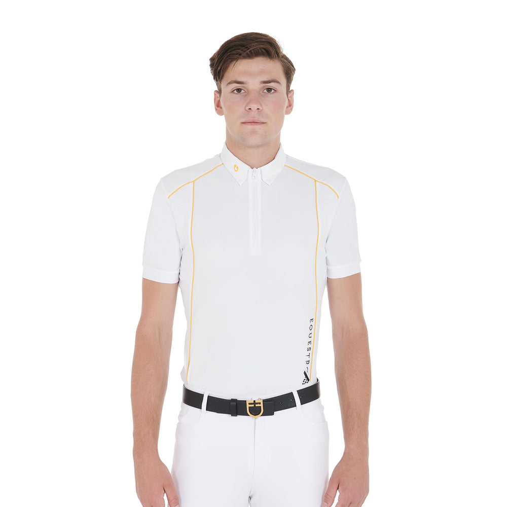 Men's slim fit polo shirt in technical fabric WHITE/YELLOW