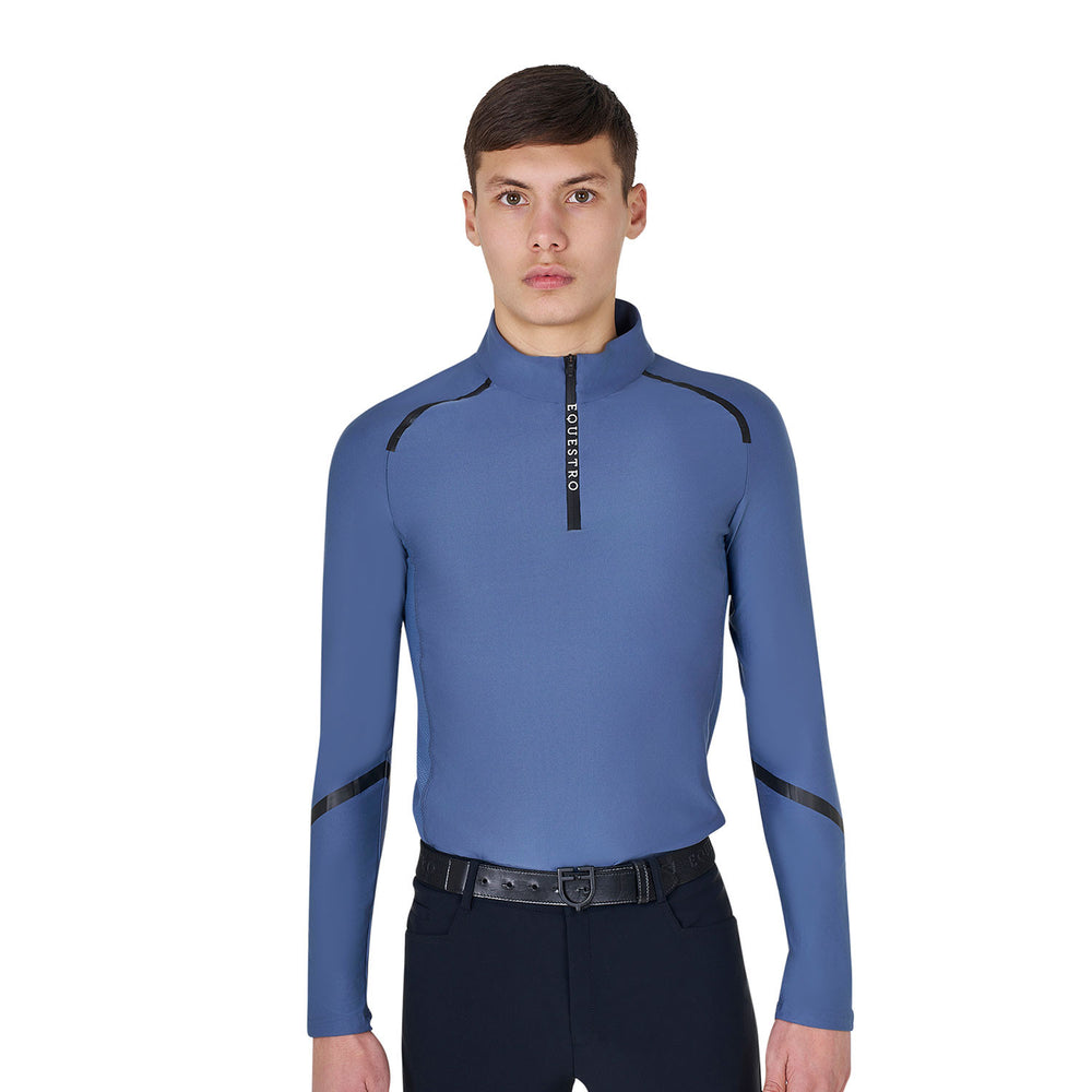 Men's slim fit long sleeve training polo shir BERING SEA (18-4028)