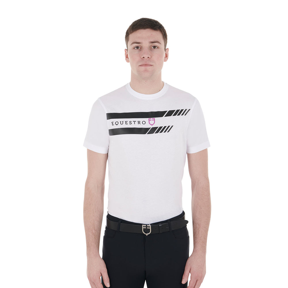 Men's slim fit T-shirt with purple logo and b WHITE