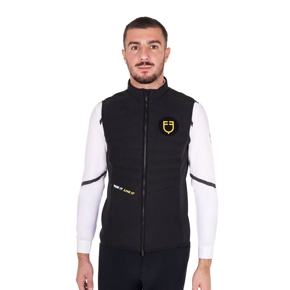 Men's slim fit sleeveless jacket in technical BLACK