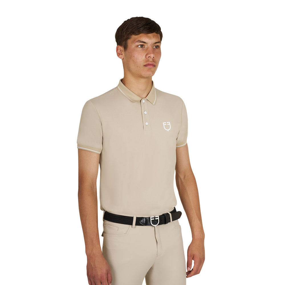 Men's training polo with contrasting details OXFORD TAN (15-1306)/WHITE
